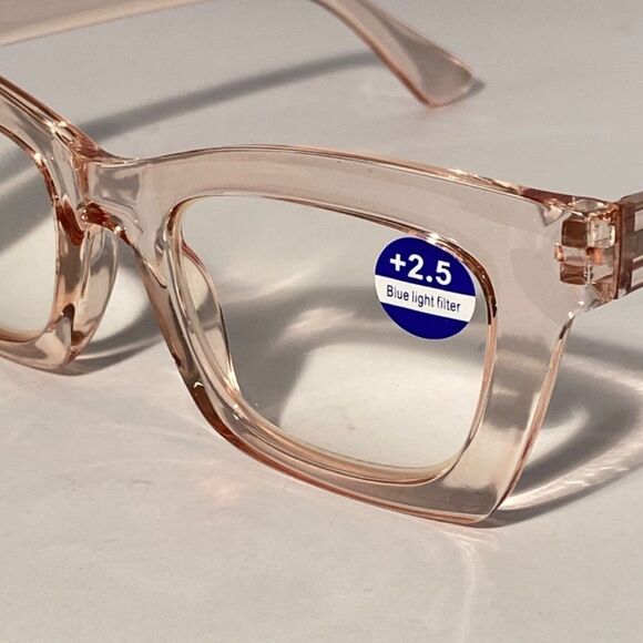 1069 Gretchen Reading Glasses 2.5 Square Clear Pink Frames Oversize NWT - Picture 9 of 10